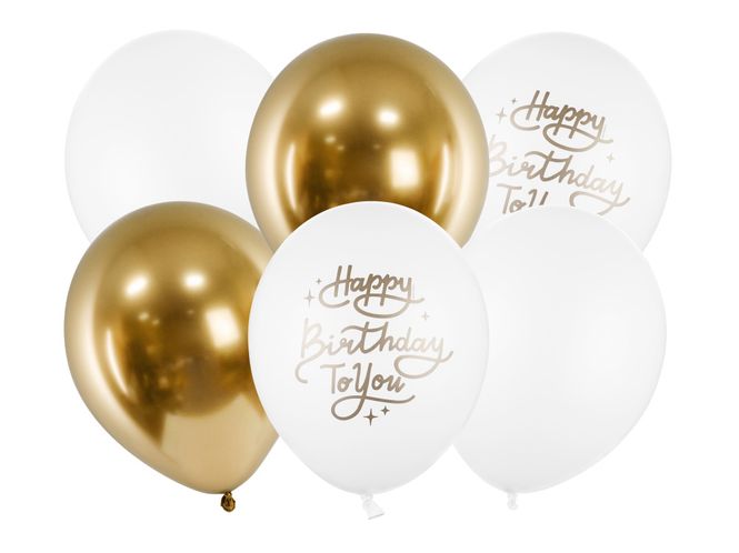 Hovedbilde Bursdagsballonger Happy Birthday gull og hvit  6 ...