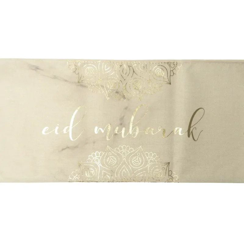 Eid Mubarak Bordløper i Stoff Marble & Gold
