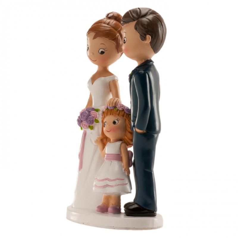 Brudepar med liten jente  Kakefigur (16 cm)