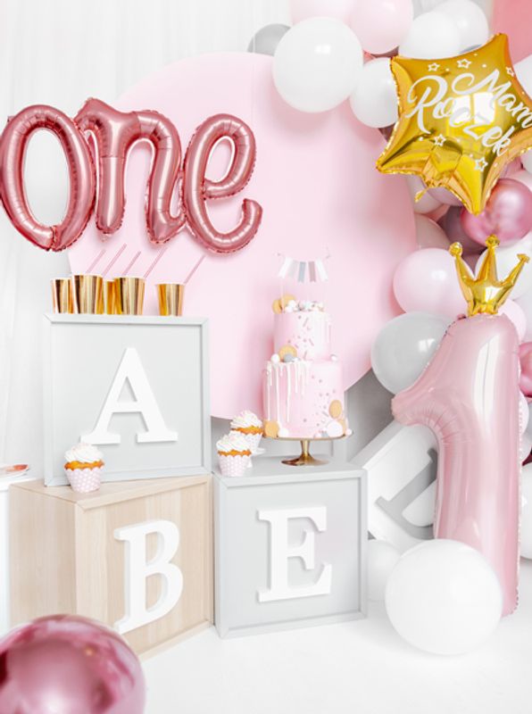 Tallballong med krone ''1'', 37×100 cm, lys rosa
