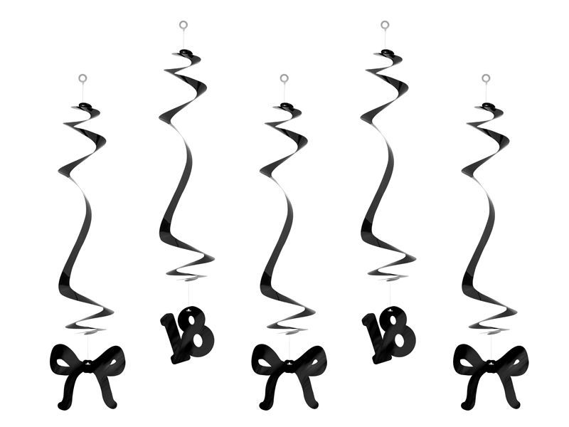 Hengende spiraler, 18-årsdag med sløyfer, svart, 50 cm