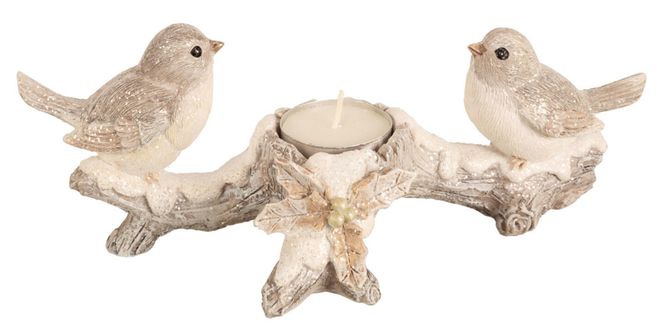 Hovedbilde Lysestake fugl på kvist beige/grå – 22x8x8 ...