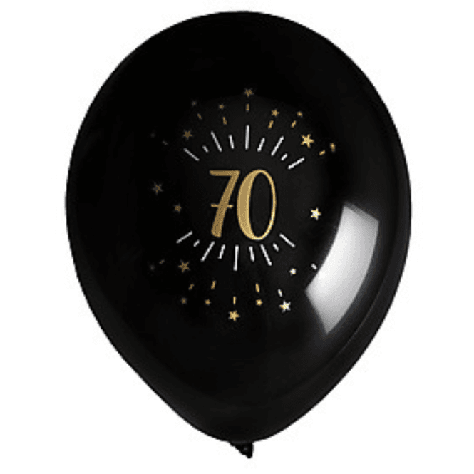 Hovedbilde Ballonger 70 år  gull og sort, 23 cm, 8 stk