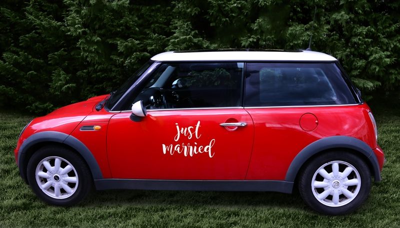 Bilpynt Klistremerke Just Married 1 stk
