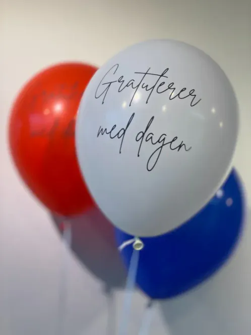 Hovedbilde Ballonger Gratulerer Med Dagen Rød, Blå, Hvit ...